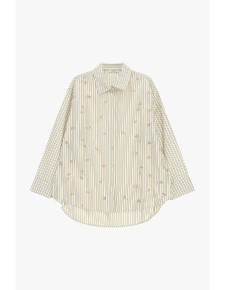 Camisa Oversize às Riscas com Bordados Florais Dixie