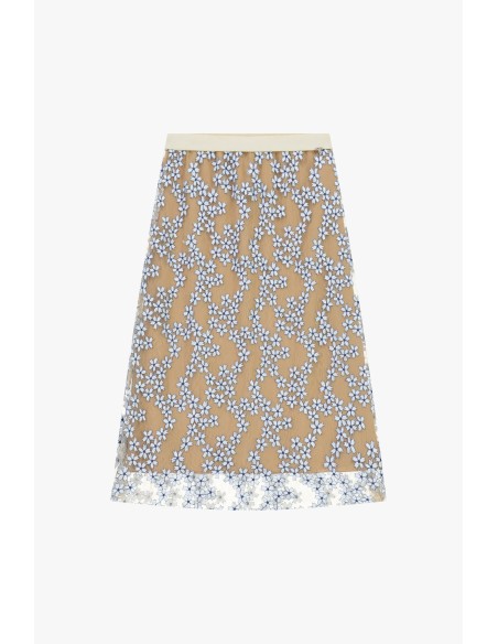 Saia Lápis de Comprimento Médio com Bordado Floral Dixie