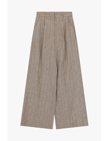 Calças Palazzo Às Riscas Com Pinças E Bolsos Laterais Dixie