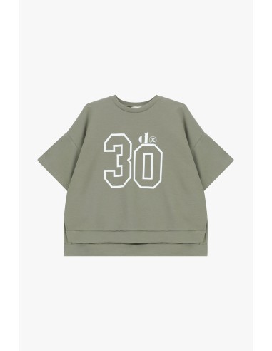 T-Shirt Ampla com Estampa de Número e Fendas Laterais Dixie