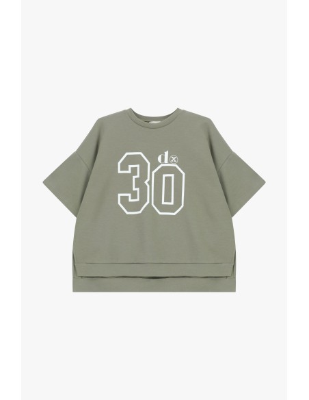 T-Shirt Ampla com Estampa de Número e Fendas Laterais Dixie