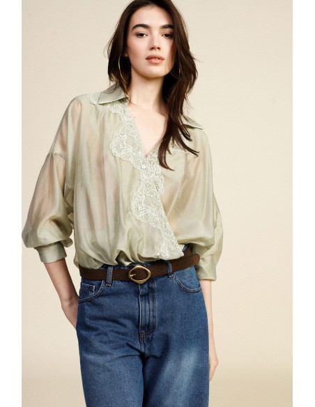 Camicia Semitrasparente Con Pizzo E Collo Classico Dixie - Vestiti ...