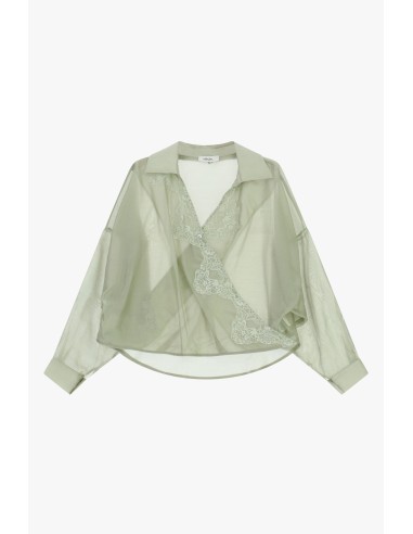 Camisa semitransparente com renda e gola clássica Dixie