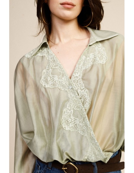 Camicia Semitrasparente Con Pizzo E Collo Classico Dixie - Vestiti ...