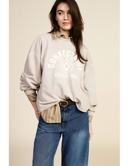 Sweatshirt larga com gola redonda e estampa frontal College Dixie