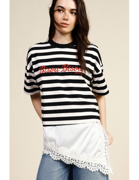 T-shirt às riscas com escrita e barra assimétrica Dixie