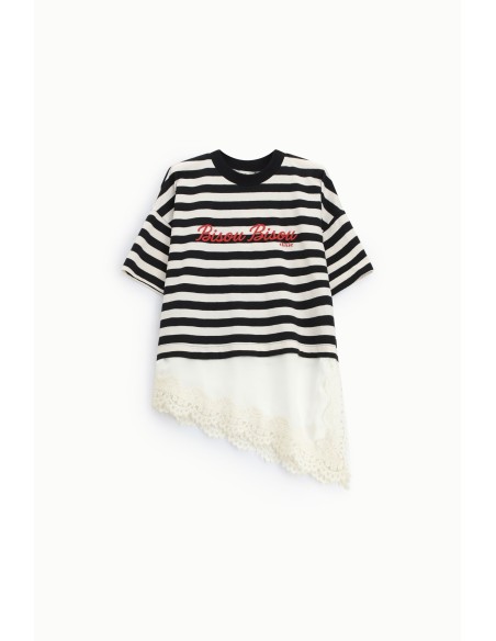 T-shirt às riscas com escrita e barra assimétrica Dixie