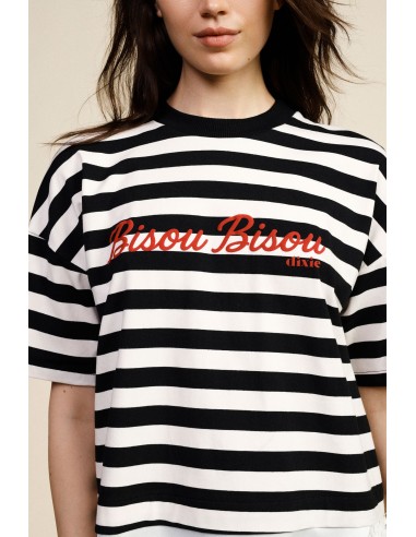 T-shirt às riscas com estampado e barra assimétrica Dixie