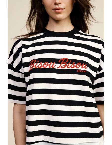 T-shirt às riscas com estampado e barra assimétrica Dixie