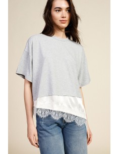 T-Shirt Corta Con Bordo In Pizzo Asimmetrico Dixie - Vestiti Firmat...