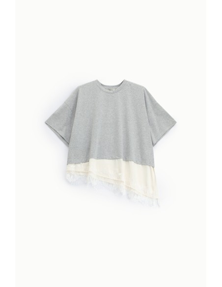 T-shirt Curta com Bainha em Renda Assimétrica Dixie