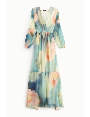 Vestido longo estampado floral com decote em V Dixie