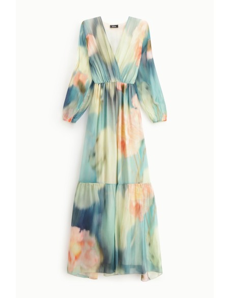 Vestido longo estampado floral com decote em V Dixie
