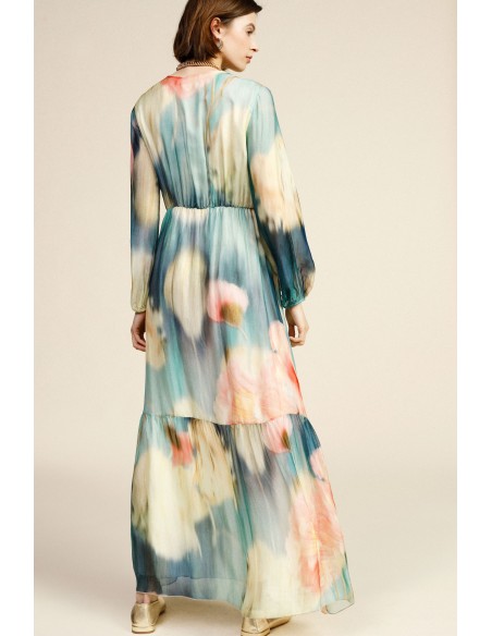 Vestido longo com estampa floral e decote em V Dixie