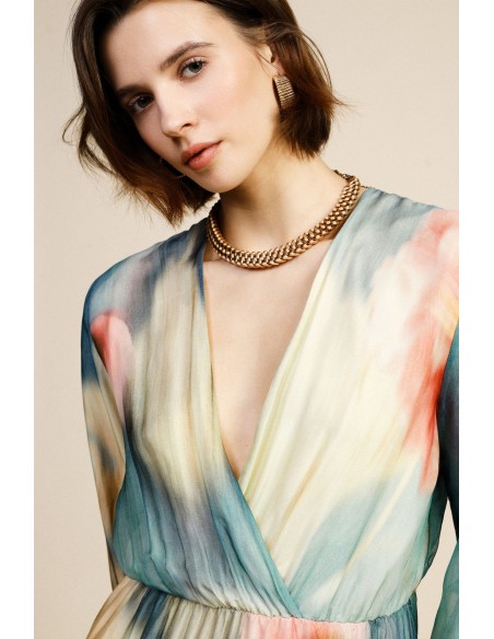 Vestido Longo Estampa Floral Decote em V Dixie