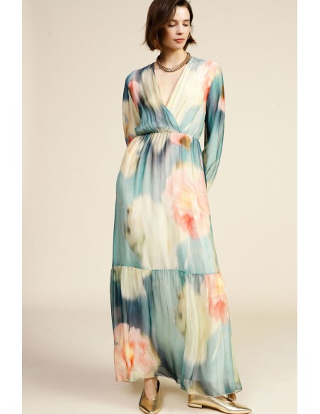 Vestido Longo Estampa Floral Decote em V Dixie
