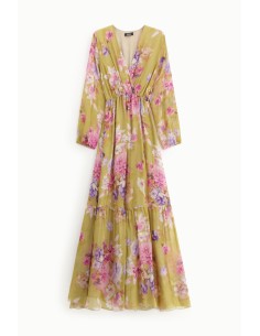 Vestido Longo Com Estampa Floral E Cinto Dixie