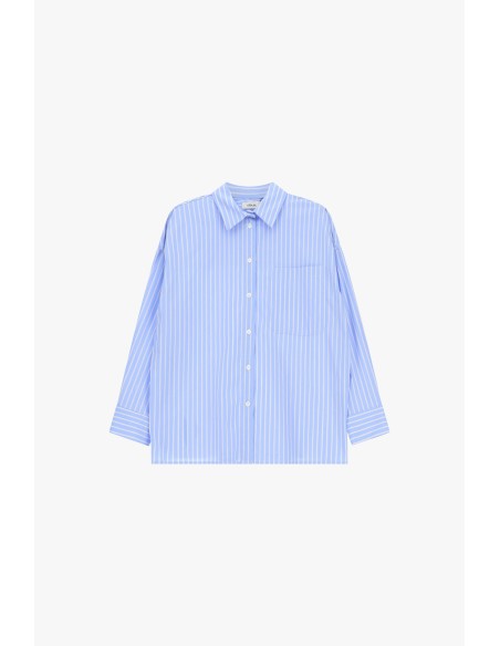 Camisa às Riscas com Bolsinho e Frase Estampada Dixie