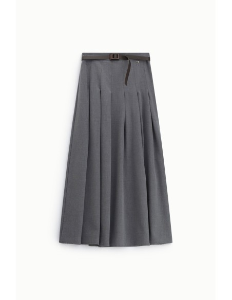 Saia midi plissada com cinto fino Dixie