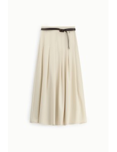 Saia midi plissada com cinto fino Dixie
