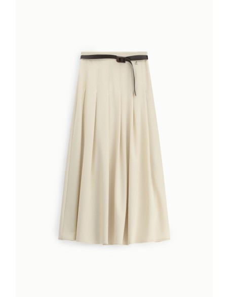 Saia midi plissada com cinto fino Dixie