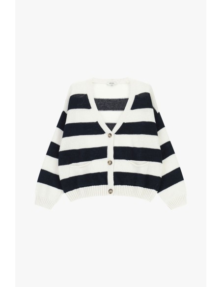 Cardigan às riscas com botões e bolsos frontais Dixie