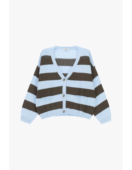 Cardigan Às Riscas Com Botões E Bolsos Frontais Dixie