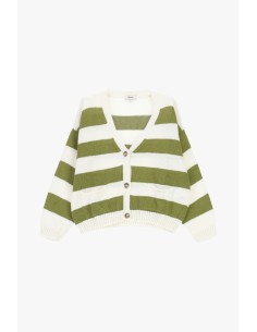 Cardigan às riscas com botões e bolsos frontais Dixie