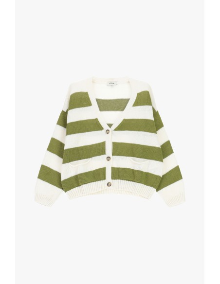 Cardigan às riscas com botões e bolsos frontais Dixie