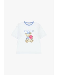 T-shirt gola redonda com estampa de ursinho e lettering Dixie