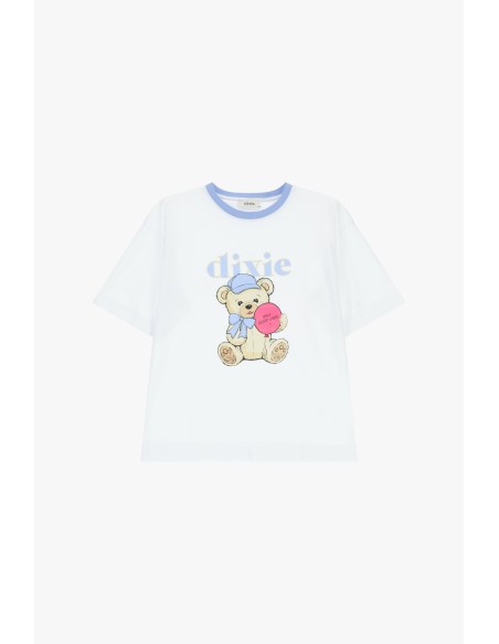 T-shirt gola redonda com estampa de ursinho e lettering Dixie