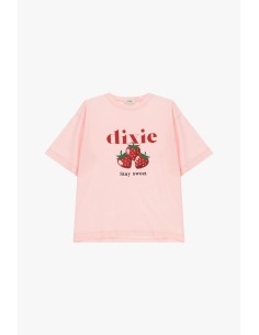 T-shirt de mangas curtas com estampado de morangos e escrita Dixie