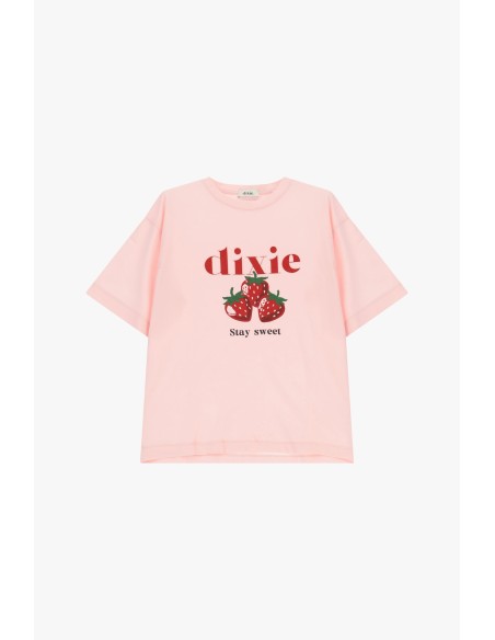 T-shirt de mangas curtas com estampado de morangos e escrita Dixie
