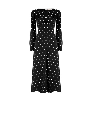 Vestido midi em cetim de bolinhas com decote pespontado Rinascimento