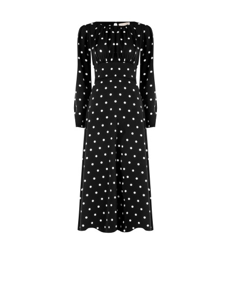 Vestido midi em cetim de bolinhas com decote pespontado Rinascimento
