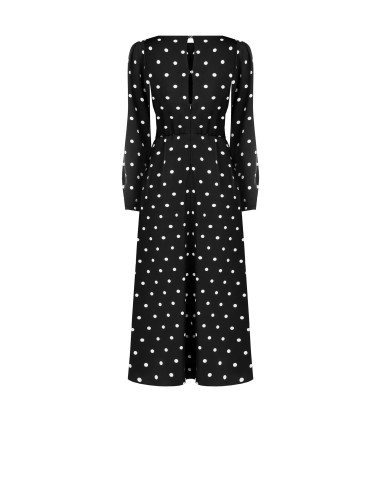 Vestido Midi em Cetim às Bolinhas com Decote Pespontado Rinascimento