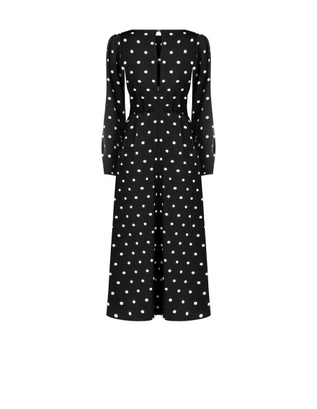 Vestido Midi em Cetim às Bolinhas com Decote Pespontado Rinascimento