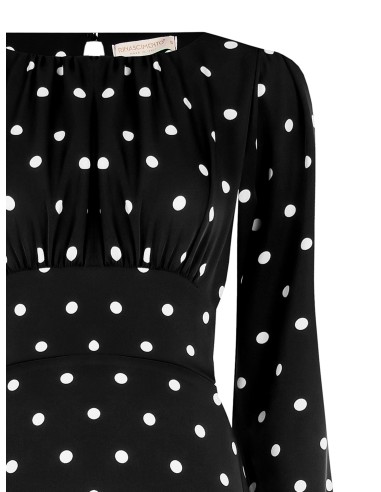 Vestido midi em cetim às bolinhas com decote pespontado Rinascimento