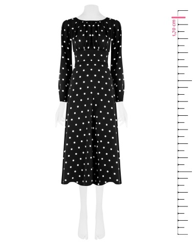 Vestido Midi Em Cetim Às Bolinhas Com Decote Pespontado Rinascimento