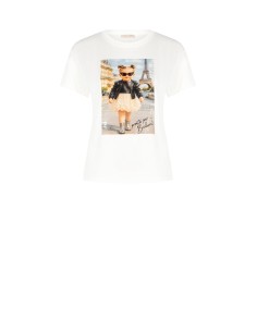 T-shirt regular em algodão com estampa de menina e strass Rinascimento