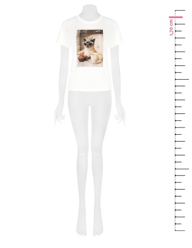 T-shirt regular em algodão com estampa de gato e strass Rinascimento