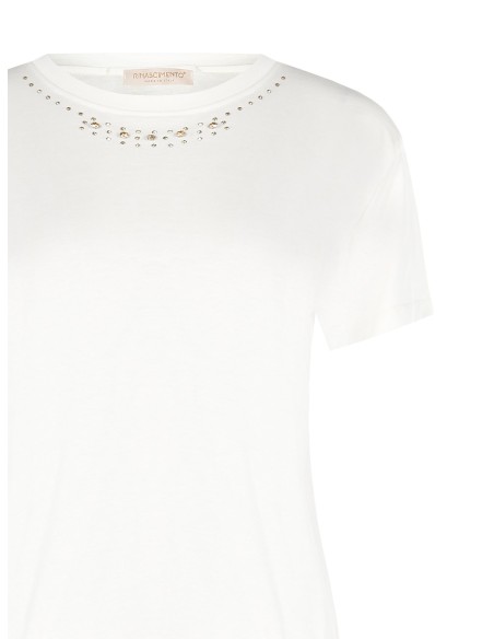 T-shirt regular em algodão com strass no decote redondo Rinascimento