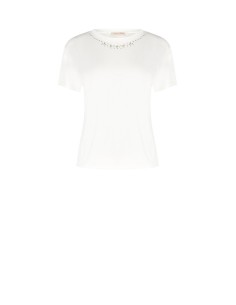 T-Shirt Regular em Algodão com Strass no Decote Redondo Rinascimento