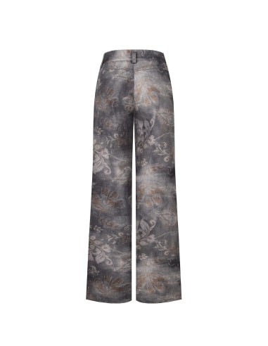 Jeans palazzo desbotado e estampado com flores Rinascimento