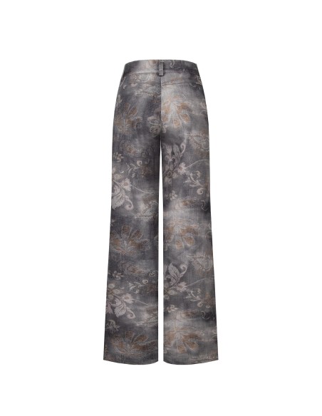 Jeans palazzo desbotado e estampado com flores Rinascimento