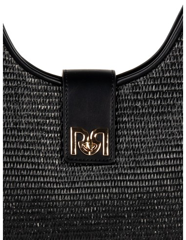 Mala grande de ombro em pele sintética com entrelaçado efeito palha e alça de ombro ajustável e removível Rinascimento