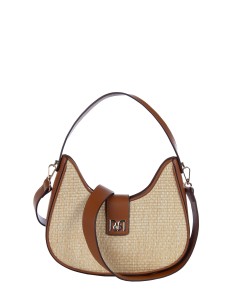 Bolsa de ombro grande em pele sintética com trançado efeito palha e alça regulável e removível Rinascimento 2