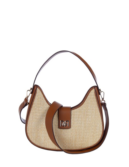 Mala de ombro grande em pele sintética com trançado efeito palha e alça regulável e removível Rinascimento