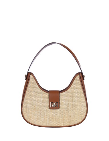 Mala de ombro grande em pele sintética com entrelaçado efeito palha e alça regulável removível Rinascimento