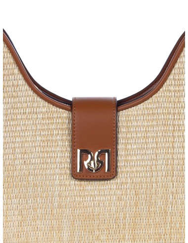 Bolsa de Ombro Grande em Pele Sintética com Entrelaçado Efeito Palha e Alça Regulável Removível Rinascimento